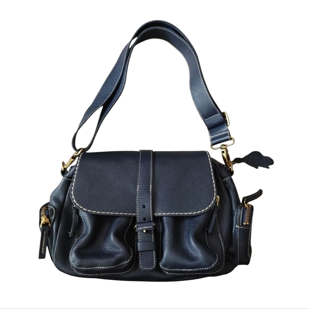 Roots Emily Navy Blue Leather Shoulder Crossbody Bag